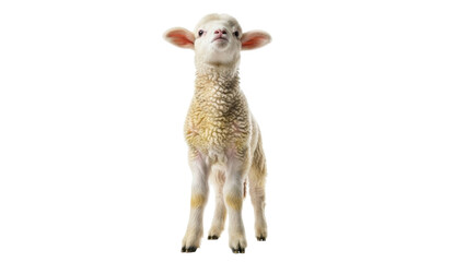 Isolated little lamb stands and looks up with interest and curiosity in portrait shot © Michal