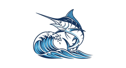 Majestic marlin leaps from ocean waves showcasing power and aquatic grace in a dynamic illustration.