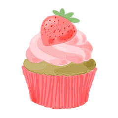 Transparent watercolor strawberry cupcake