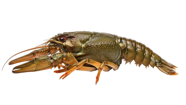 Isolated Crawfish on plain backdrop, a freshwater crustacean also known as crayfish or mudbug