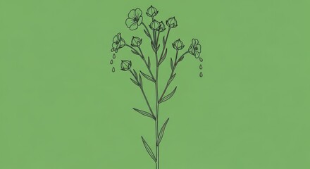 Delicate Wildflower Illustration on Green Background.