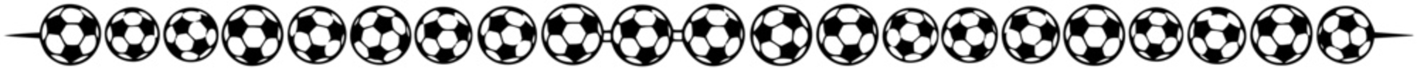 Horizontal repeating pattern of soccer balls forming a sport border or divider ribbon © Mago