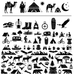 Obraz premium Desert Camping and Nomadic Life Silhouette Icon Set Vector Collection