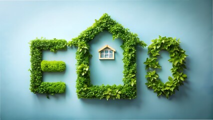 Eco house concept with green grass and nature illustration