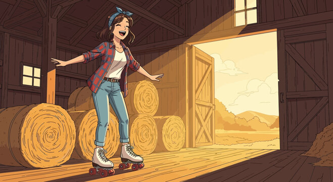 Young woman roller skating with joy and freedom.