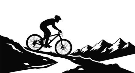 Mountain biker riding downhill a striking black silhouette © Taylor