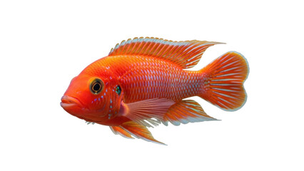 Fototapeta premium Isolated Orange Cichlid in a Studio, Freshwater Aquarium Tropical Fish, Vibrant Coloration