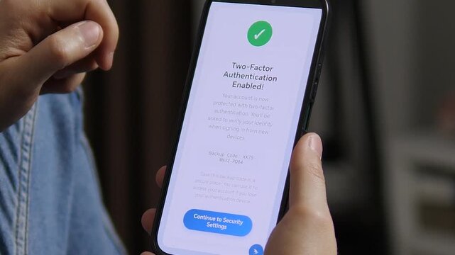 Male hands setting up two-factor authentication on a smartphone. User chooses SMS verification for account safety. Concept of data protection and digital identity security.