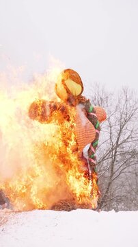 Slavic traditional burning of an effigy. An ancient pagan rite. The meeting of spring. High quality video
