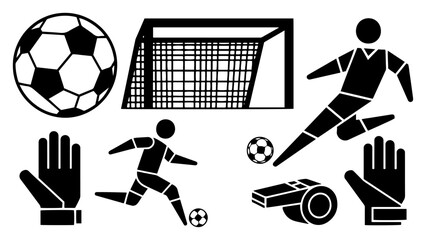 Collection of flat soccer icons featuring players ball goal and whistle © Mago