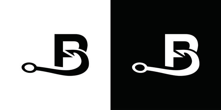 simple vector logo of initial B and fishing hook
