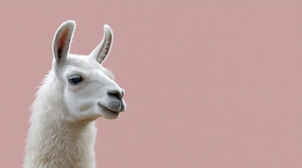 Fototapeta premium White llama portrait with funny expression isolated on blue background