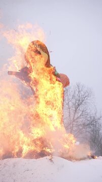 Slavic traditional burning of an effigy. An ancient pagan rite. The meeting of spring. High quality video