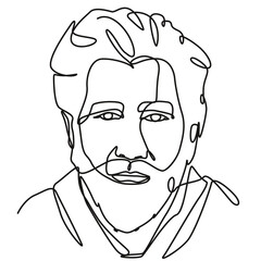Obraz premium Expressive continuous line drawing of a mature man's face, modern minimalist simple line vectors illustration for diverse design projects