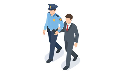 Police Officer Arresting Businessman - Isometric Illustration
