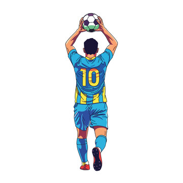 Dynamic Soccer Player Performing a Precise Throw-In Vector Illustration