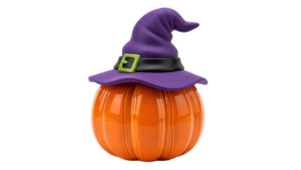 Isolated Halloween pumpkin decoration with a witch hat, cheerful autumnal mood for holiday
