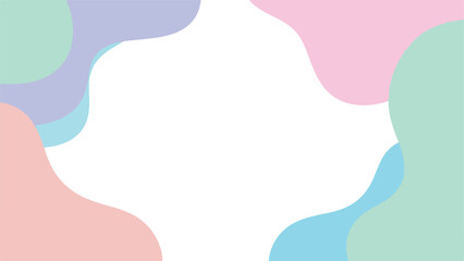 Abstract background with colorful shapes in pink, blue, green, and purple hues on a white base.