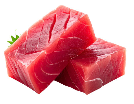 Premium Fresh Raw Red Tuna Fish Fillet Steak Blocks Isolated on White Background Studio Macro Detail