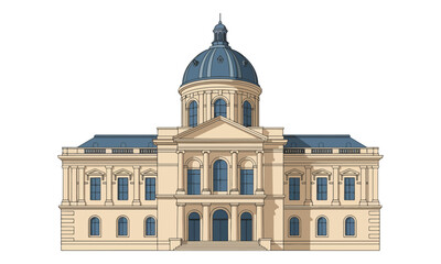 Fototapeta premium Classical Domed Building Facade with Columns Illustration