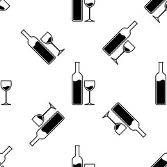 Bottle Of Wine And Glass Seamless Pattern