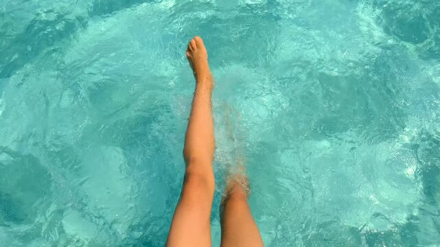 Woman in hat in swimming pool. selective focus.