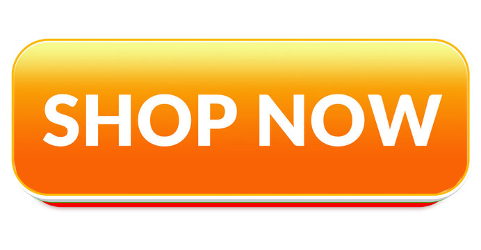 Orange gradient rounded Shop Now ui button with glossy effect and white bold text isolated on transparent background png for web and app interface design