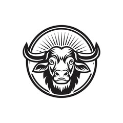 Obraz premium Majestic silhouette bull stands tall, its curved horns adding a powerful touch to its appearance