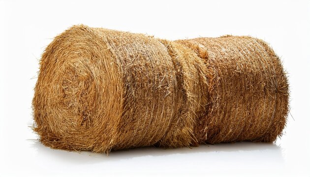 a round baled hay agricultural crop harvested dry grass isolated on white background
