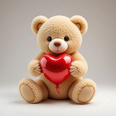 Obraz premium A cute teddy bear holding a heart-shaped gift wrapped in red ribbon.