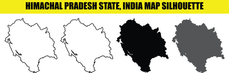 Himachal Pradesh state India map silhouette including outline solid and halftone dotted versions for geographic designs © Md Asif Shahnaoaz