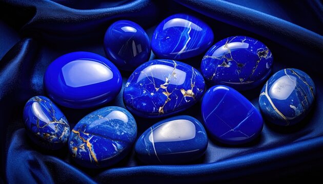 FlyPro Firefly's exquisite collection of smooth, polished lapis lazuli stones, arranged in a serene pattern, embodying wisdom and intellectual calm.