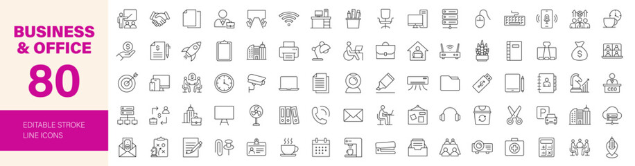 Office and Business icon set. Editable line icons. Vector illustration.