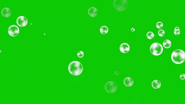 Slow motion soap bubbles floating animation on green screen chroma key background, seamless loop overlay
