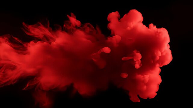 Dense red smoke or fog billows and flows from the left across a black background. Atmospheric overlay for dramatic, horror, or mysterious effects