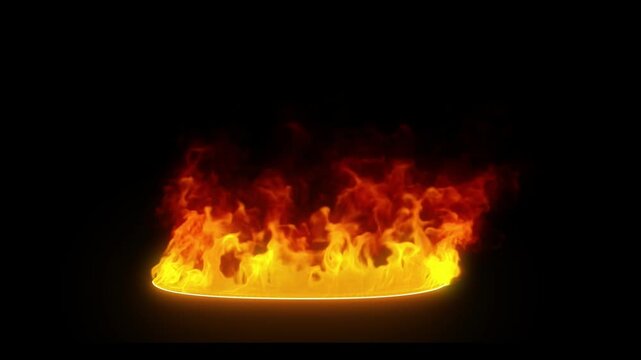 Ring of fire with glowing orange flames and heat ripples on transparent background for cinematic energy circle visual effects and fantasy motion graphics
