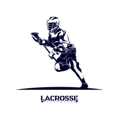 Naklejka premium Male lacrosse player silhouette vector illustration. Sports silhouette design.