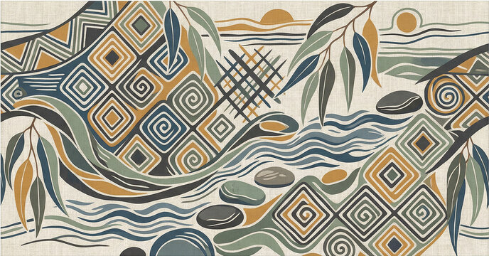 Abstract indigenous art pattern featuring earthy tones and organic shapes