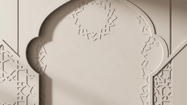Elegant architectural detail with geometric patterns and arched openings, suitable for Islamic art and cultural themes