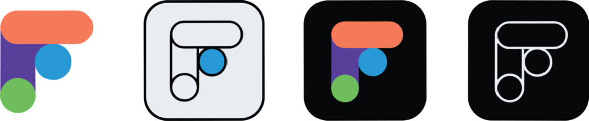 Creative design app logo variations set in flat style, flat vector illustration isolated on white background