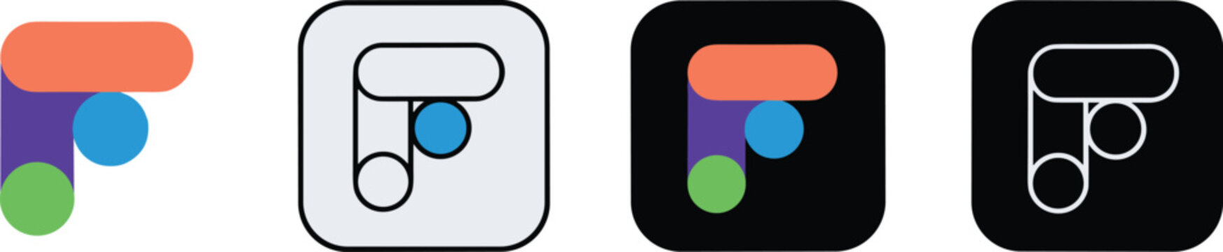 Creative design app logo variations set in flat style, flat vector illustration isolated on white background