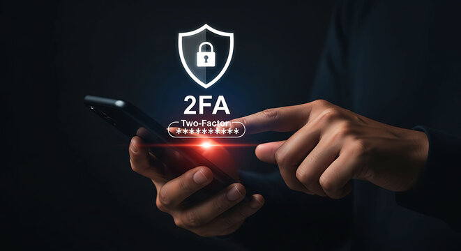 Man Using Two Factor Authentication 2FA Security on Smartphone Screen