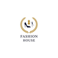Fashion House logo with elegant high heel and dress design.