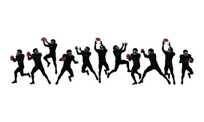 American Football Players Silhouettes in Various Action Poses