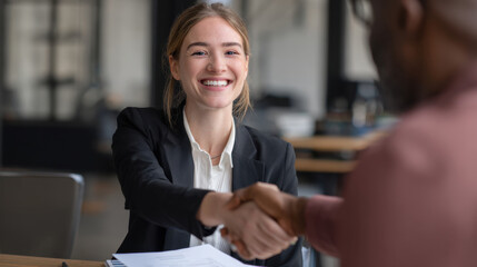 Job interview handshake in office