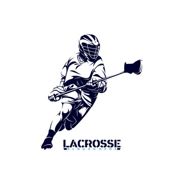 Male lacrosse player silhouette vector illustration. Sports silhouette design.
