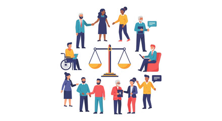 Diverse Community Advocating for Equality and Justice: Group of People with Scales of Law Representing Human Rights, Fairness, and Inclusivity
