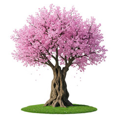 Fototapeta premium A beautiful flowering tree with pink blossoms in a grassy area.