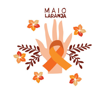 Banner with ribbon logo maio laranja is celebrated every year on 18 may