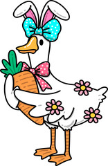 Naklejka premium Easter Goose Holding Carrots with Flowers Illustration